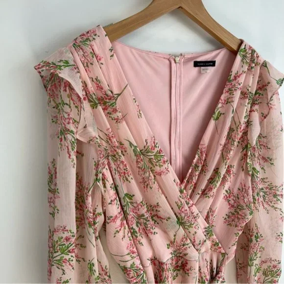 Tommy Hilfiger Chapan Bouquet Chiffon Midi Dress Size 12 NWT Pink Floral - Picture 5 of 16